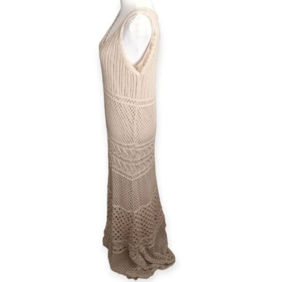Anthropology Solitaire Cream/Tan Crochet Maxi Dress Sz.L EUC. - Picture 5 of 11
